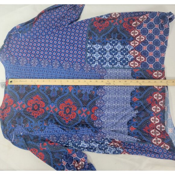 Catherines Women's 3/4 Sleeve Blue Red Print Women's Shirt Top Crystal Accent 3X - Picture 5 of 7